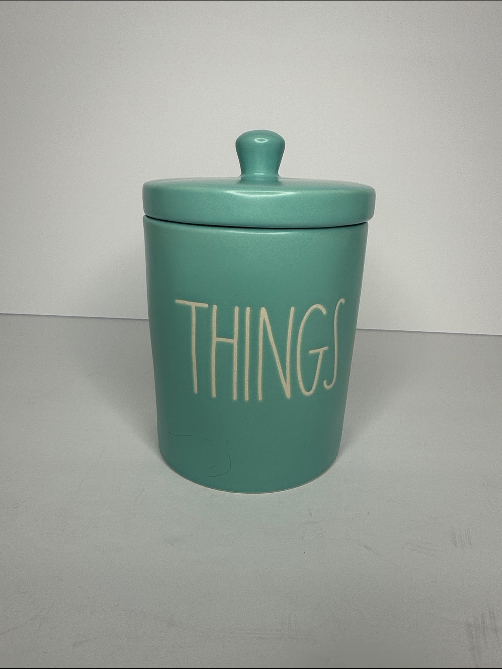 Rae Dunn Teal Ceramic 'THINGS' Canister